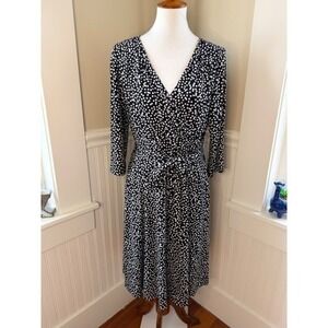 White House Black Market Polka Dot Faux Wrap Midi Dress Size 14